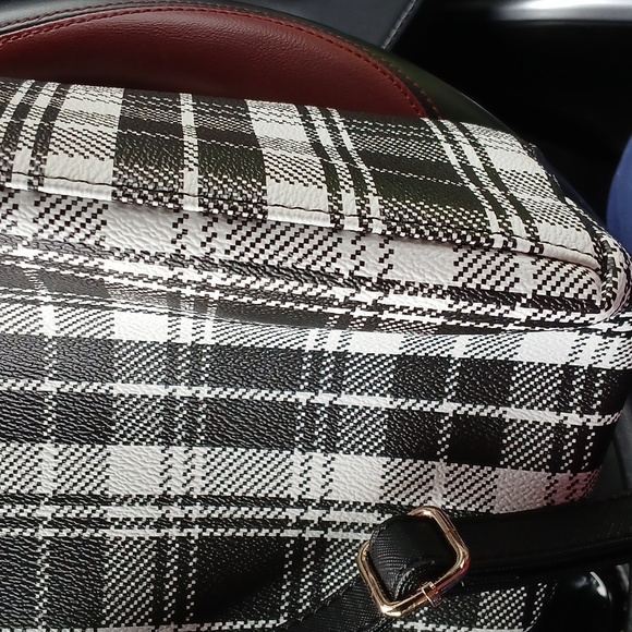 IMAN Plaid Dome Satchel Black/White - Picture 7 of 9
